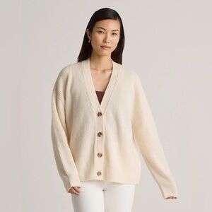New Quince Mongolian Cashmere Fisherman Boxy Cropped Cardigan Sweater Ivory XS